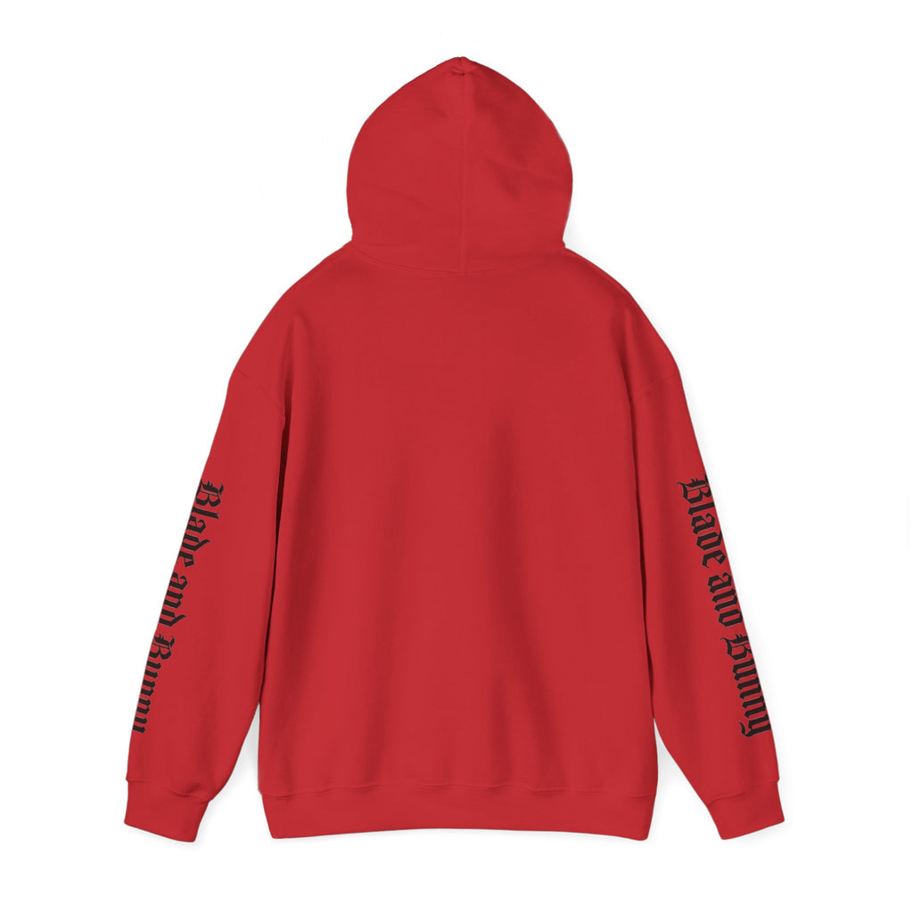 Blade and Bunny Hoodie — Gothic Purple Stitched Bunny Graphic Sweatshirt