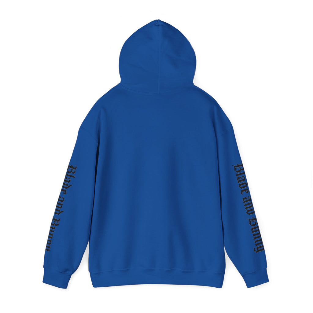 Blade and Bunny Hoodie — Gothic Purple Stitched Bunny Graphic Sweatshirt
