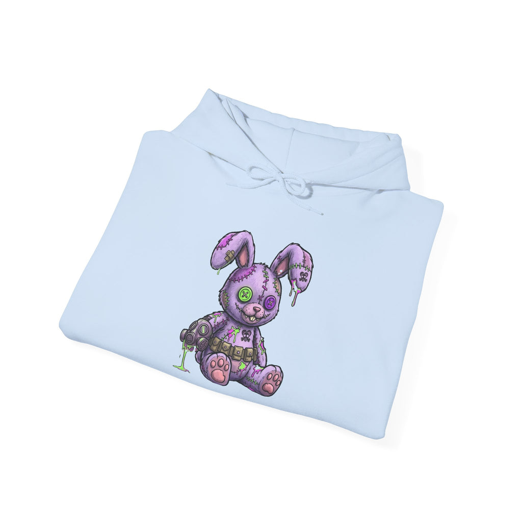 Blade and Bunny Hoodie — Gothic Purple Stitched Bunny Graphic Sweatshirt