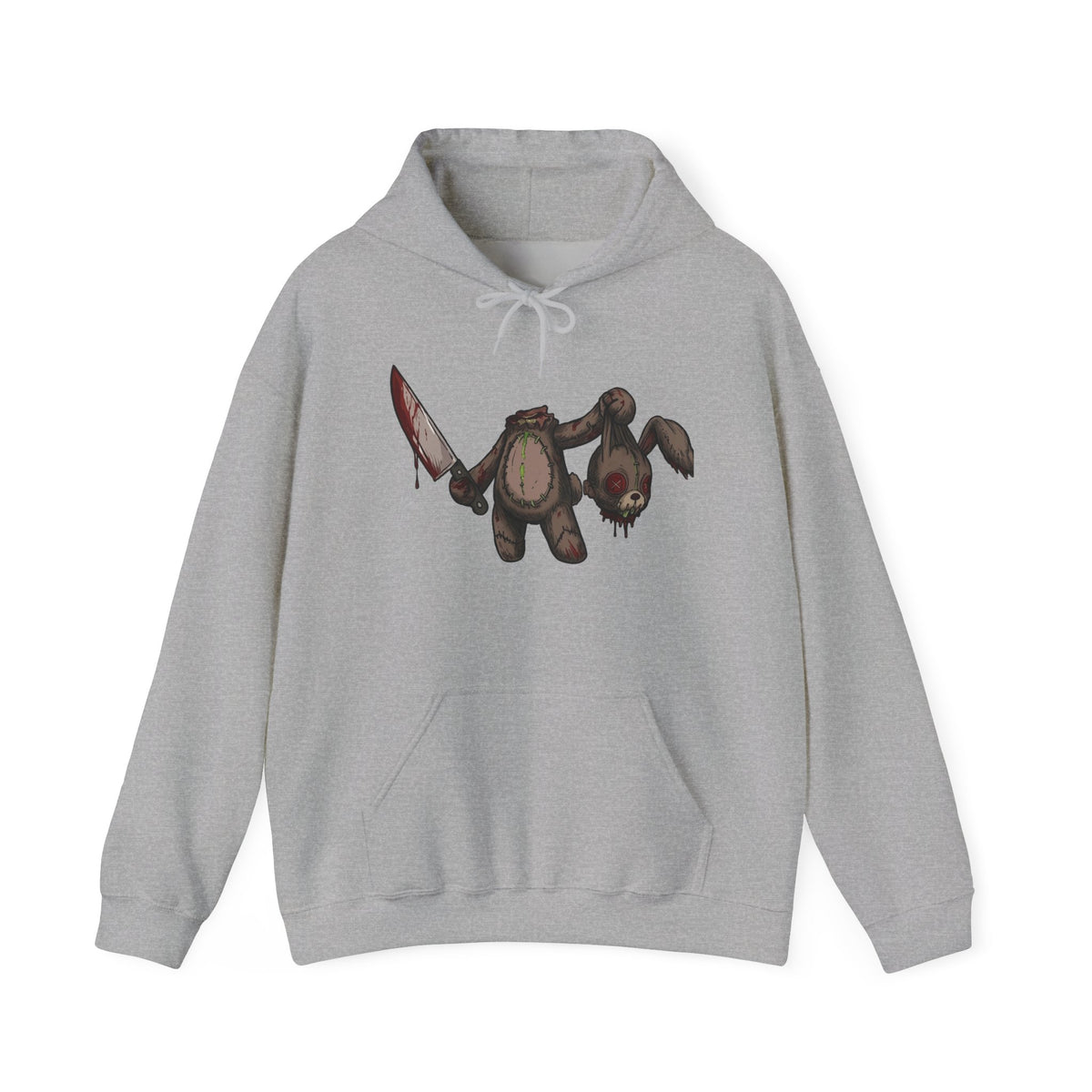 Horror Teddy Hoodie — Bloody Knife Plush Graphic Hooded Sweatshirt