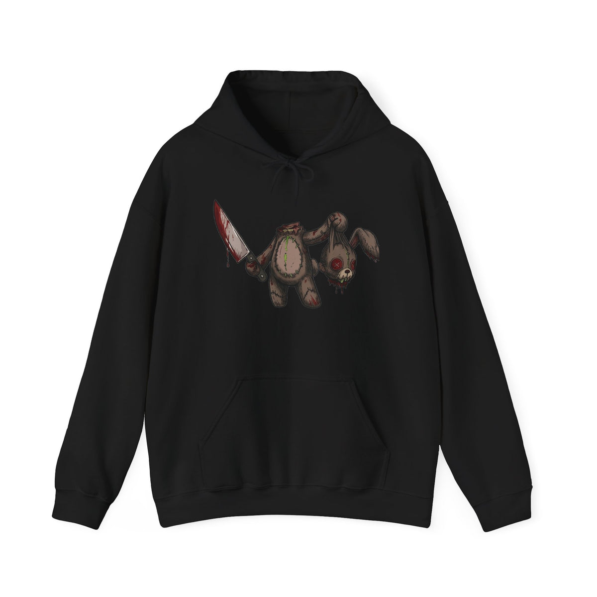 Horror Teddy Hoodie — Bloody Knife Plush Graphic Hooded Sweatshirt