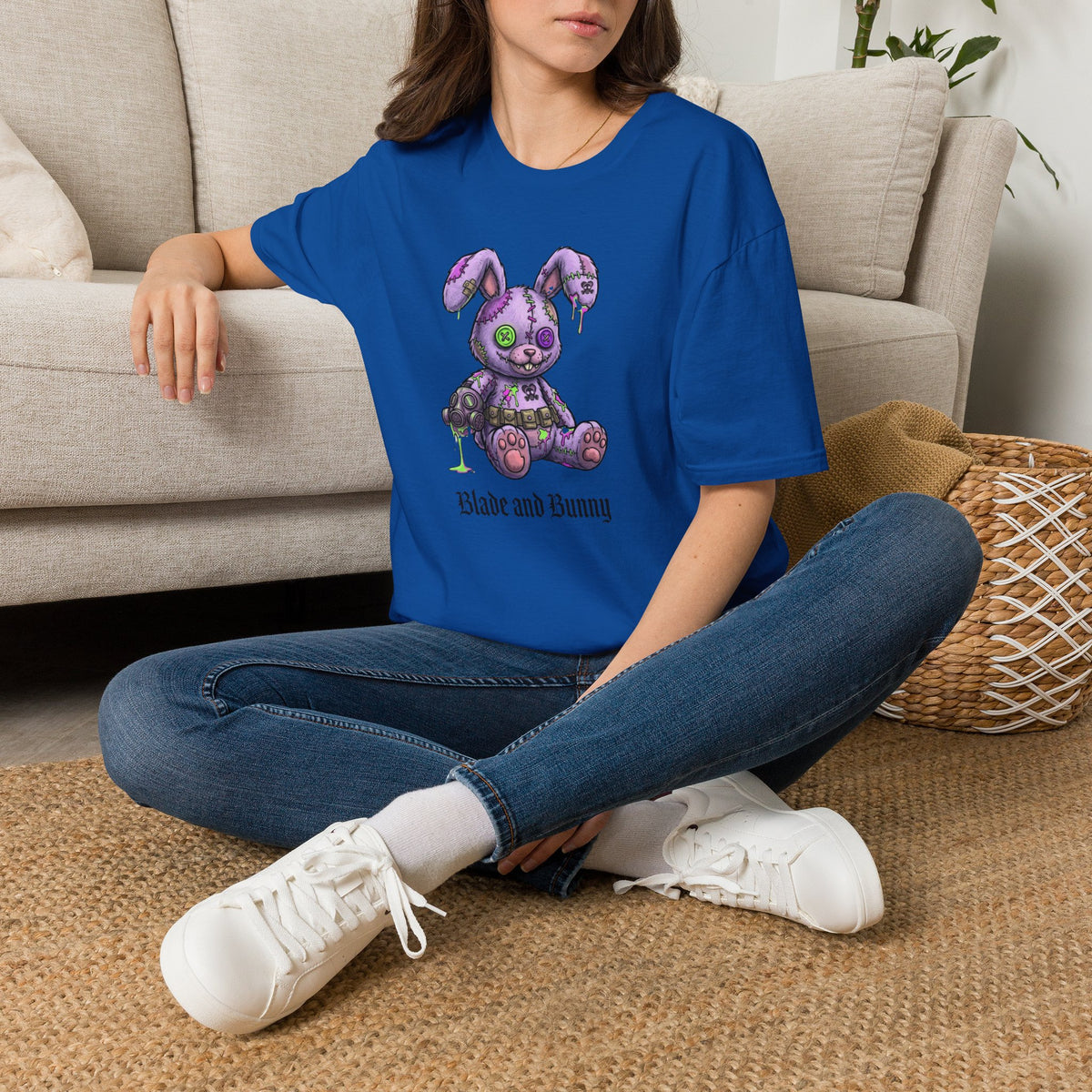 Cute Grunge Purple Stitched Bunny T-Shirt — "Blake and Bunny" Graphic Tee