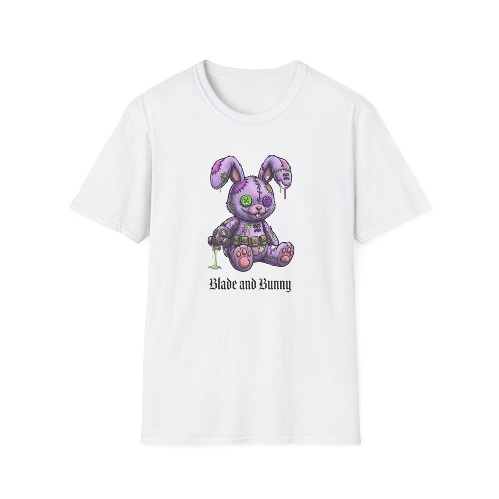 Cute Grunge Purple Stitched Bunny T-Shirt — "Blake and Bunny" Graphic Tee