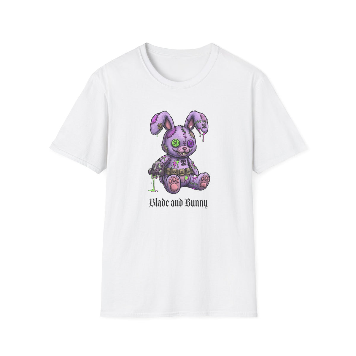 Cute Grunge Purple Stitched Bunny T-Shirt — "Blake and Bunny" Graphic Tee