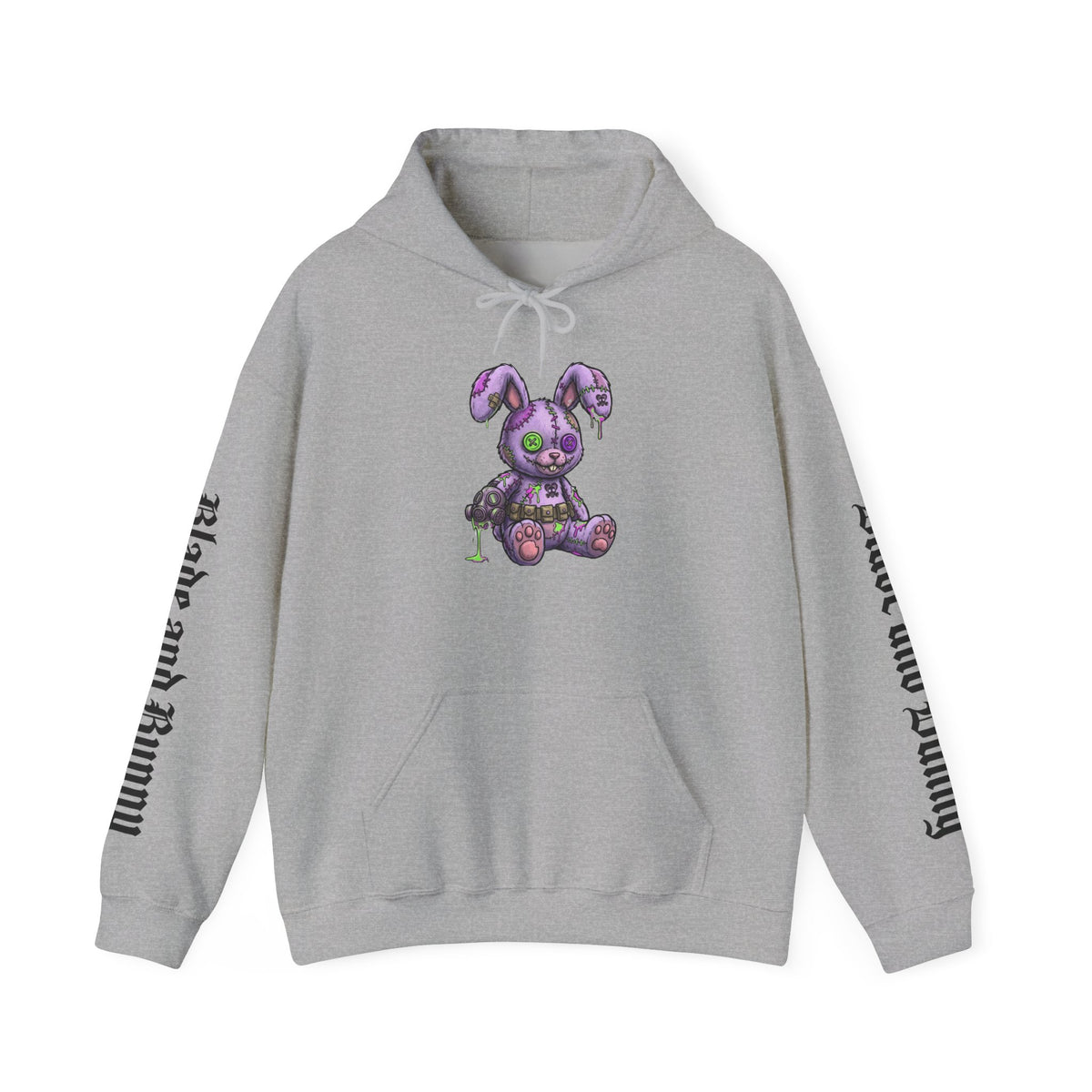 Blade and Bunny Hoodie — Gothic Purple Stitched Bunny Graphic Sweatshirt
