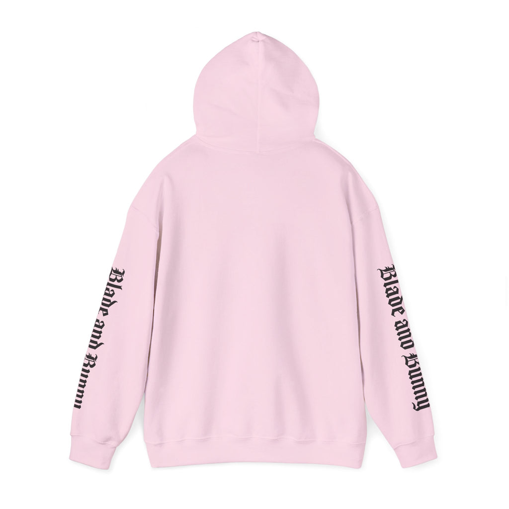 Blade and Bunny Hoodie — Gothic Purple Stitched Bunny Graphic Sweatshirt