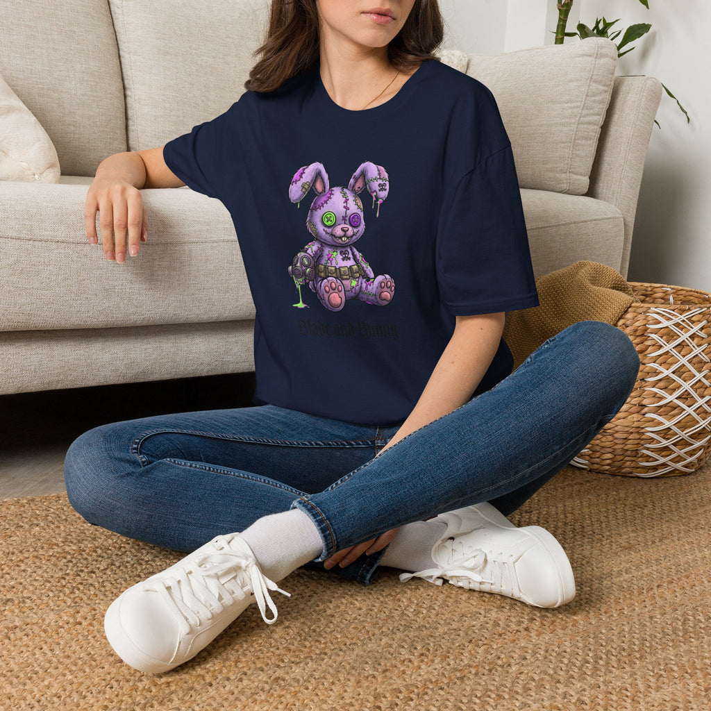 Cute Grunge Purple Stitched Bunny T-Shirt — "Blake and Bunny" Graphic Tee