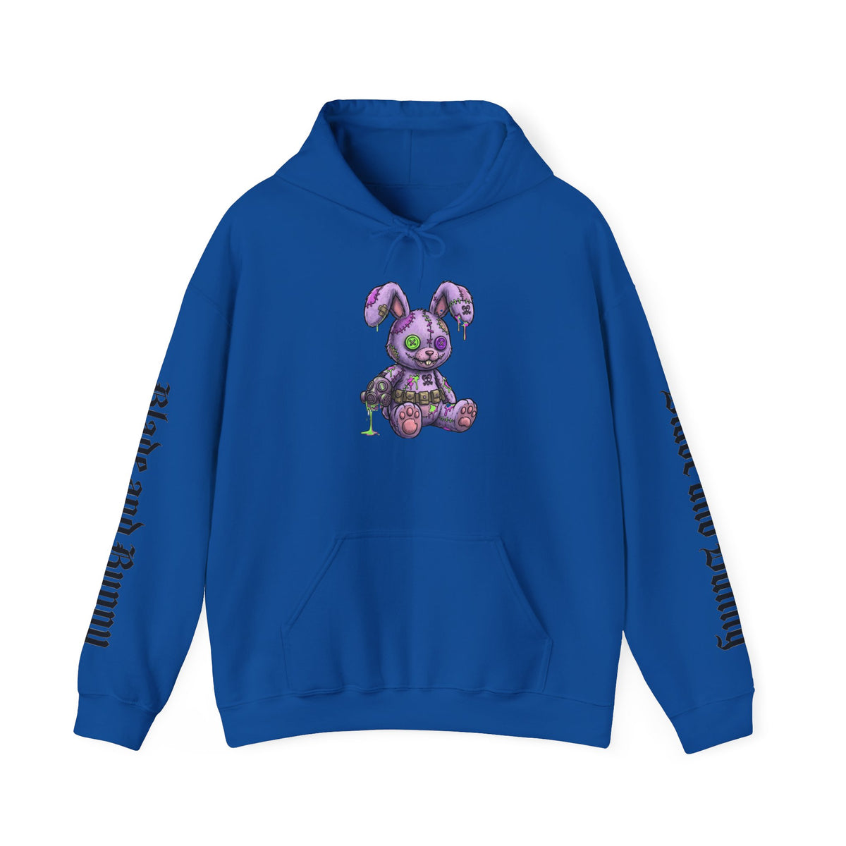 Blade and Bunny Hoodie — Gothic Purple Stitched Bunny Graphic Sweatshirt