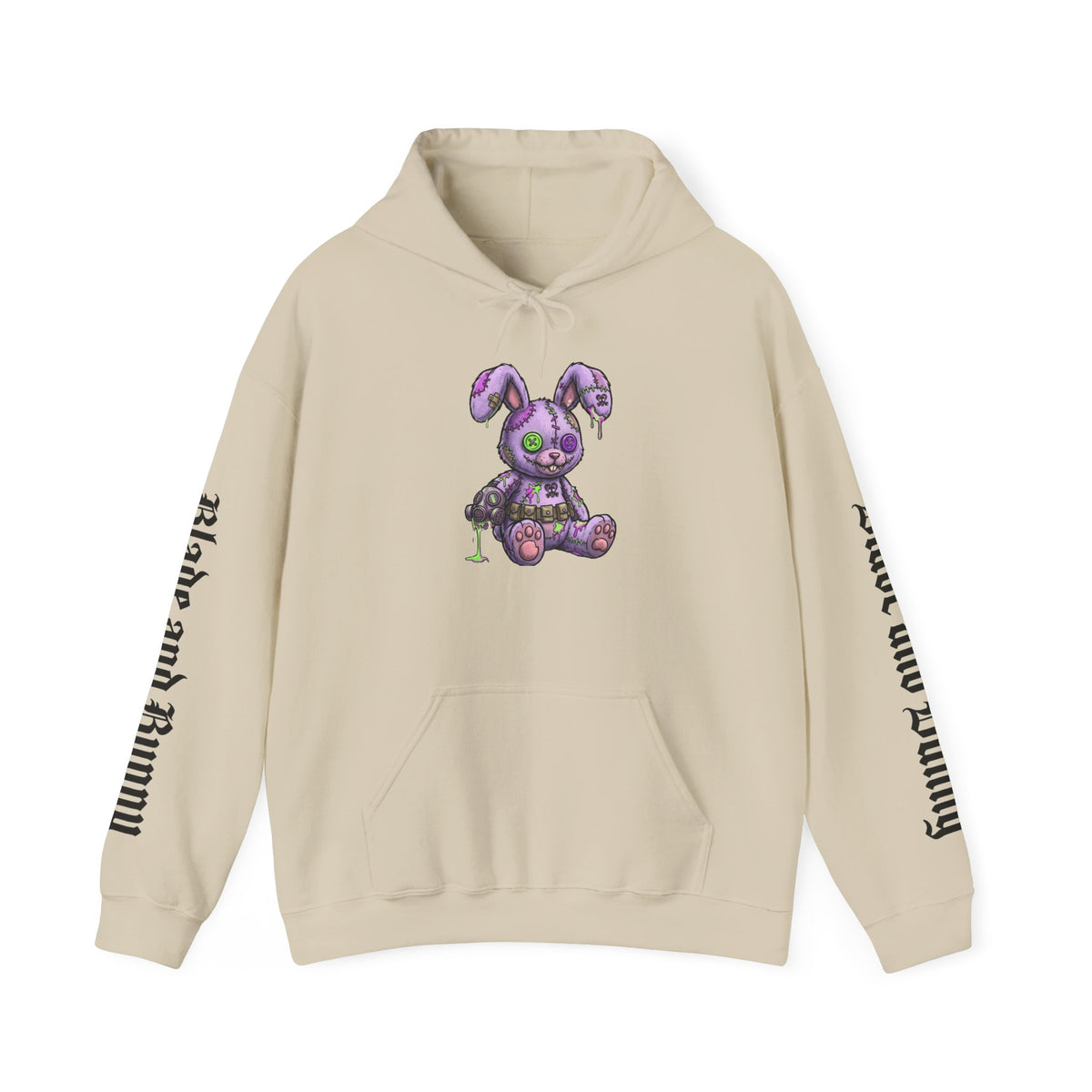 Blade and Bunny Hoodie — Gothic Purple Stitched Bunny Graphic Sweatshirt