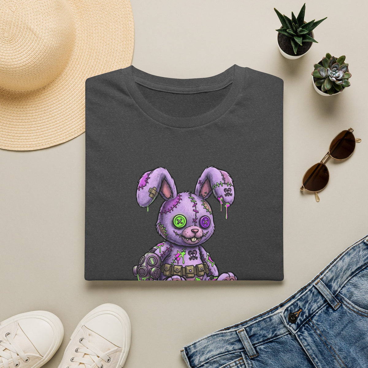 Cute Grunge Purple Stitched Bunny T-Shirt — "Blake and Bunny" Graphic Tee