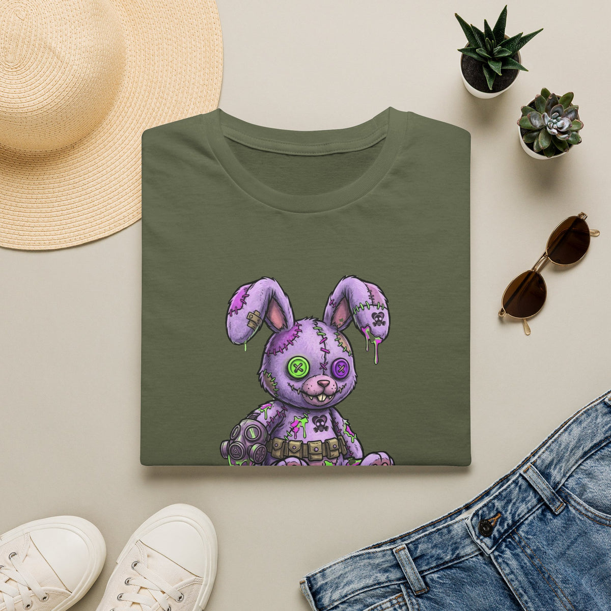 Cute Grunge Purple Stitched Bunny T-Shirt — "Blake and Bunny" Graphic Tee