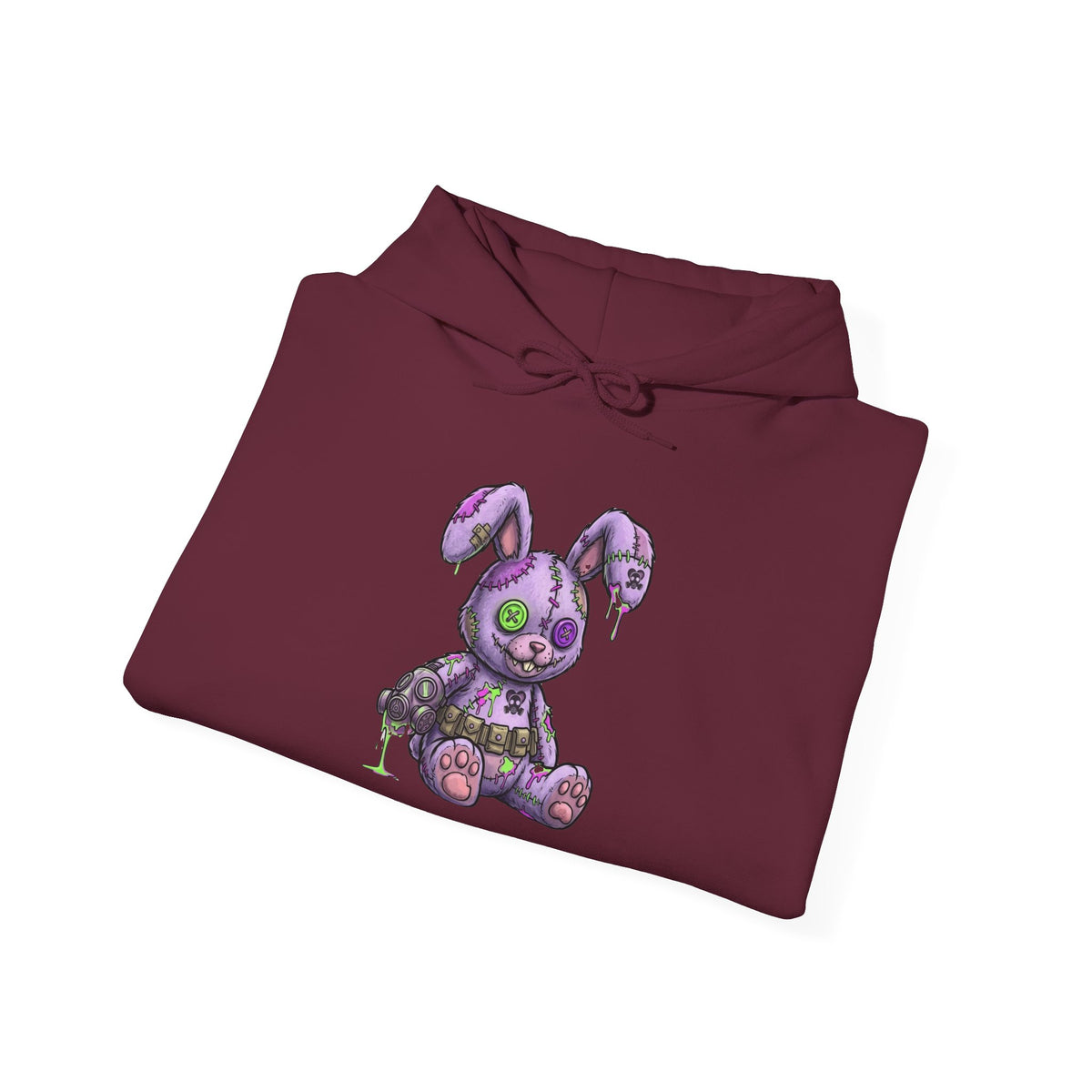Blade and Bunny Hoodie — Gothic Purple Stitched Bunny Graphic Sweatshirt