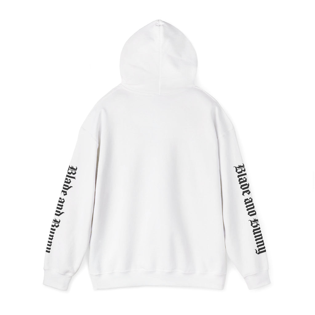 Blade and Bunny Hoodie — Gothic Purple Stitched Bunny Graphic Sweatshirt