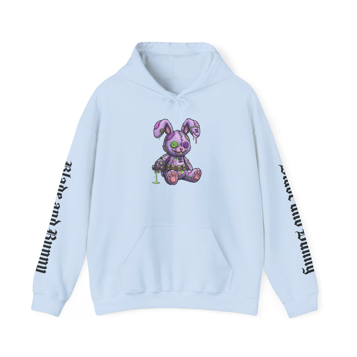 Blade and Bunny Hoodie — Gothic Purple Stitched Bunny Graphic Sweatshirt