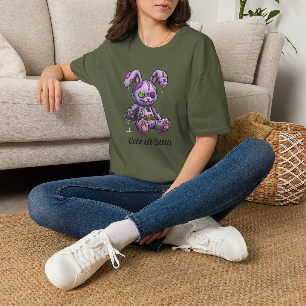 Cute Grunge Purple Stitched Bunny T-Shirt — "Blake and Bunny" Graphic Tee
