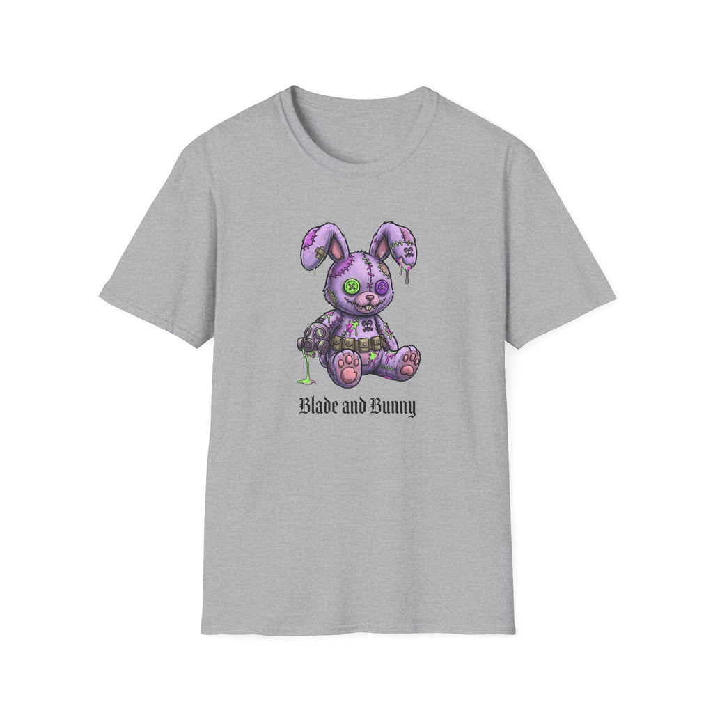Cute Grunge Purple Stitched Bunny T-Shirt — "Blake and Bunny" Graphic Tee