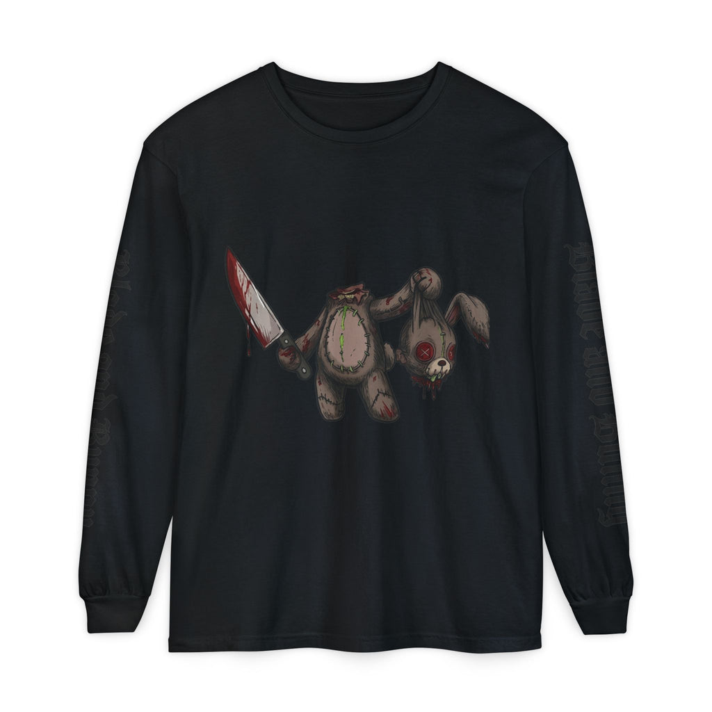 Blade and Bunny Long Sleeve Tee — Distressed Horror Bunny Graphic