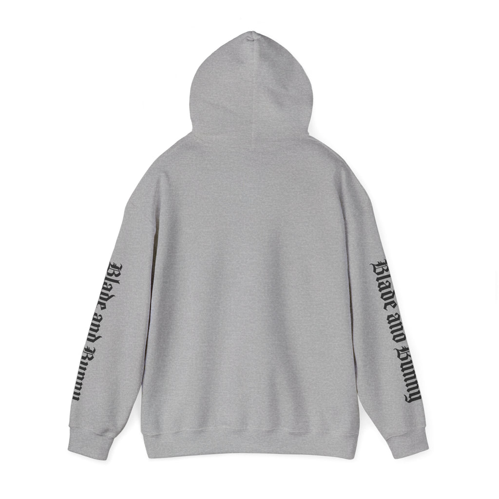 Blade and Bunny Hoodie — Gothic Purple Stitched Bunny Graphic Sweatshirt