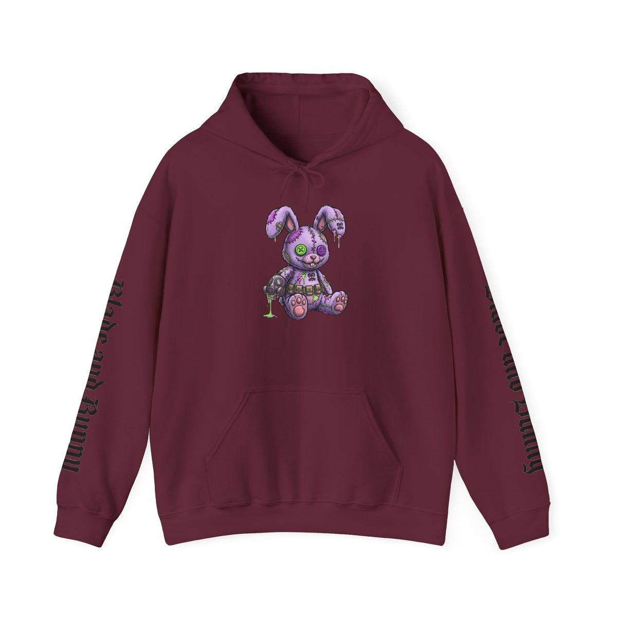 Blade and Bunny Hoodie — Gothic Purple Stitched Bunny Graphic Sweatshirt