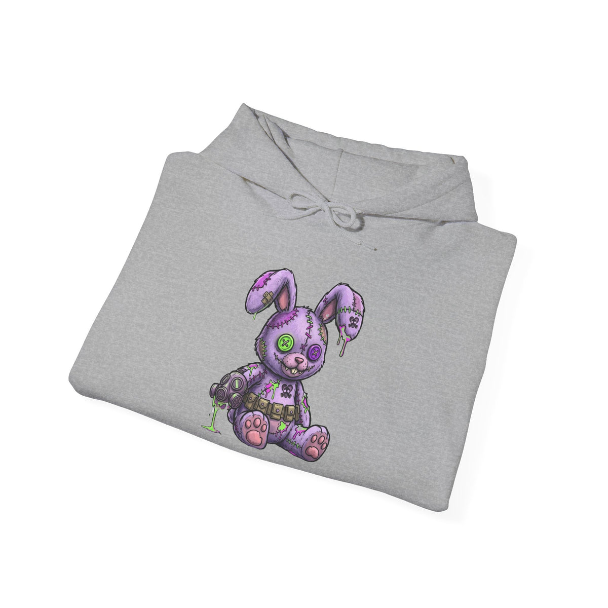 Blade and Bunny Hoodie — Gothic Purple Stitched Bunny Graphic Sweatshirt