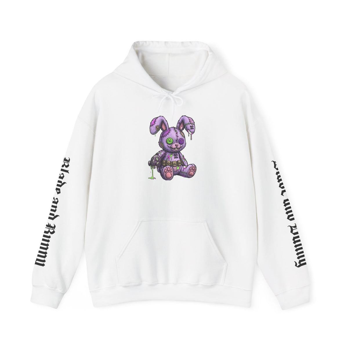 Blade and Bunny Hoodie — Gothic Purple Stitched Bunny Graphic Sweatshirt