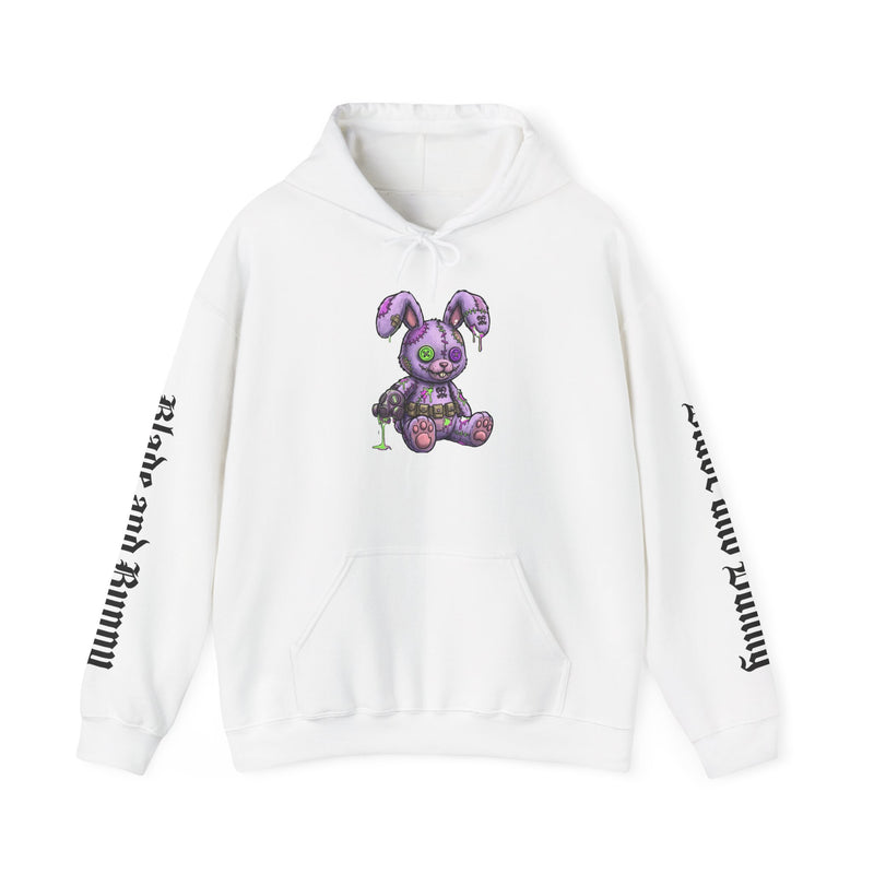 Blade and Bunny Hoodie — Gothic Purple Stitched Bunny Graphic Sweatshirt