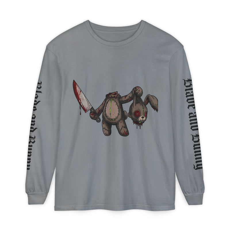 Blade and Bunny Long Sleeve Tee — Distressed Horror Bunny Graphic