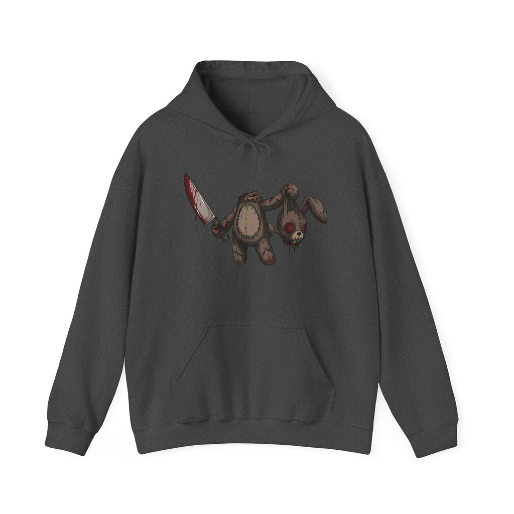Horror Teddy Hoodie — Bloody Knife Plush Graphic Hooded Sweatshirt