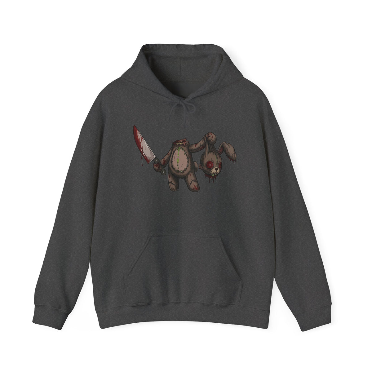 Horror Teddy Hoodie — Bloody Knife Plush Graphic Hooded Sweatshirt