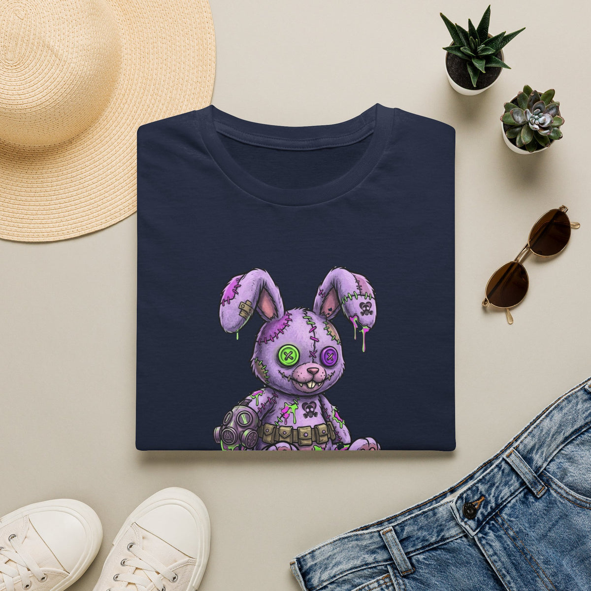 Cute Grunge Purple Stitched Bunny T-Shirt — "Blake and Bunny" Graphic Tee