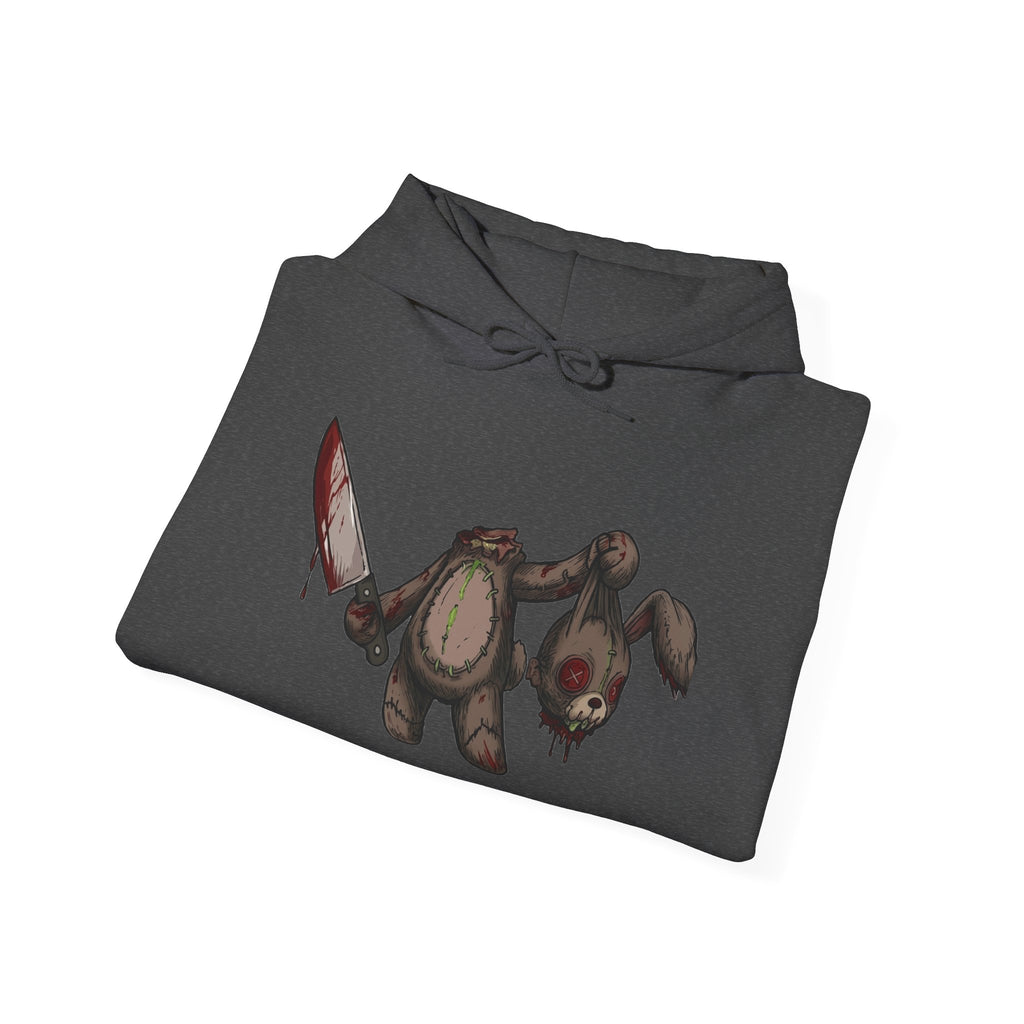 Horror Teddy Hoodie — Bloody Knife Plush Graphic Hooded Sweatshirt