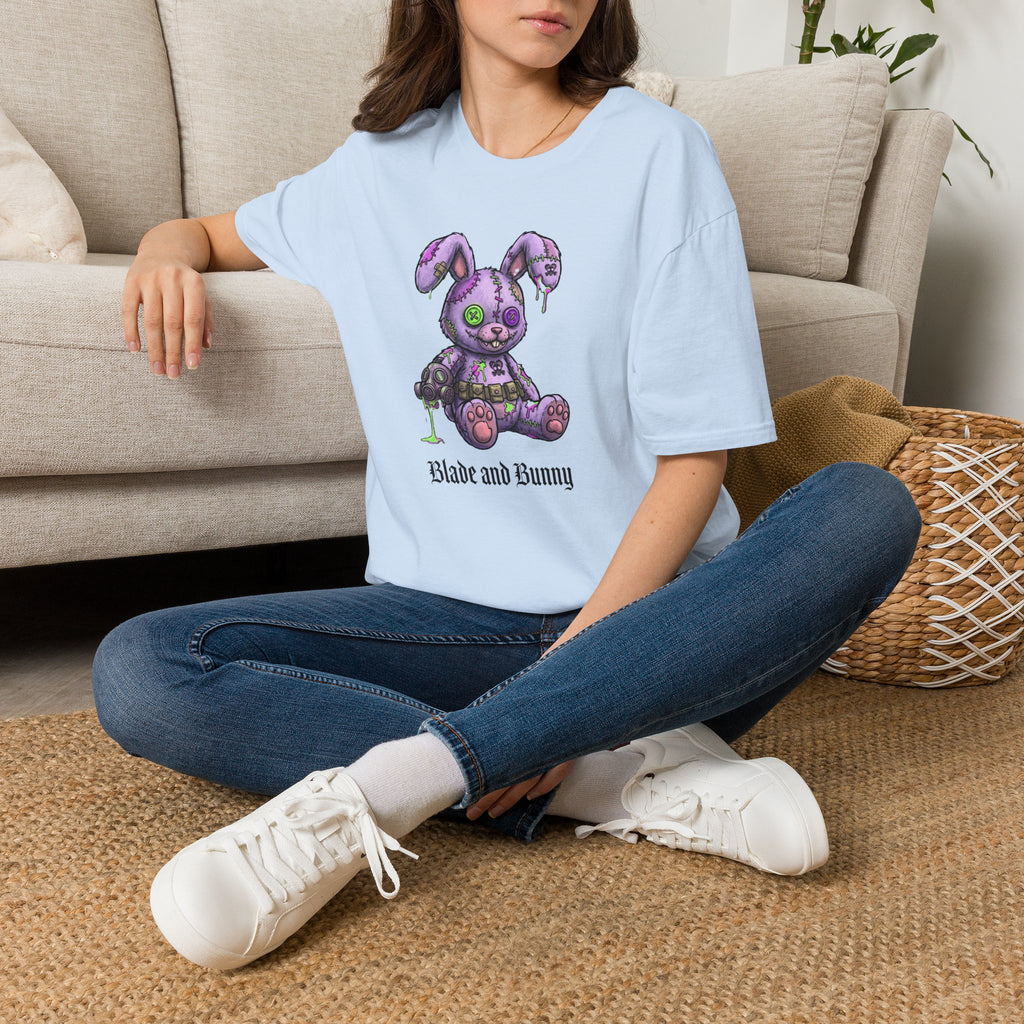 Cute Grunge Purple Stitched Bunny T-Shirt — "Blake and Bunny" Graphic Tee