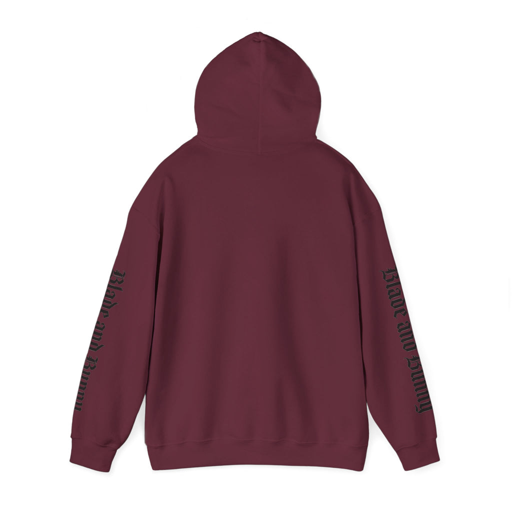 Blade and Bunny Hoodie — Gothic Purple Stitched Bunny Graphic Sweatshirt