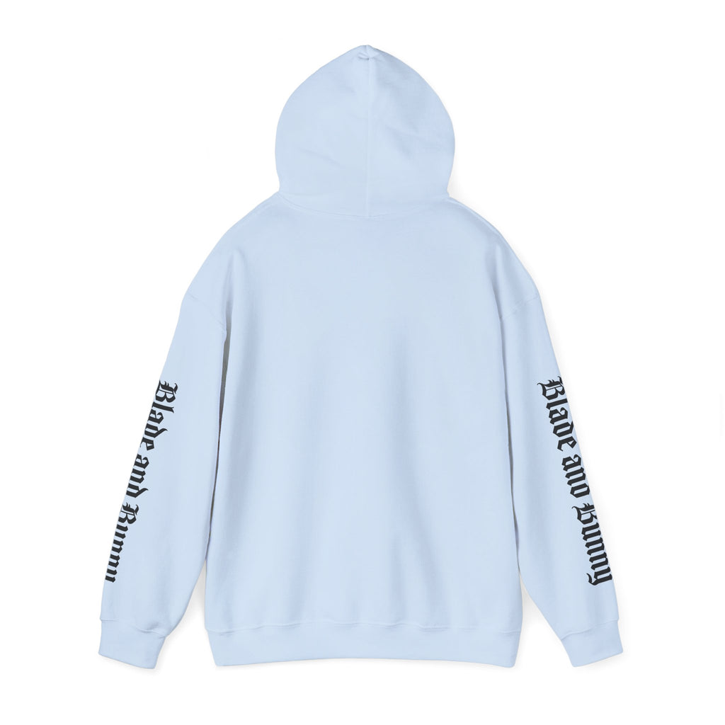 Blade and Bunny Hoodie — Gothic Purple Stitched Bunny Graphic Sweatshirt