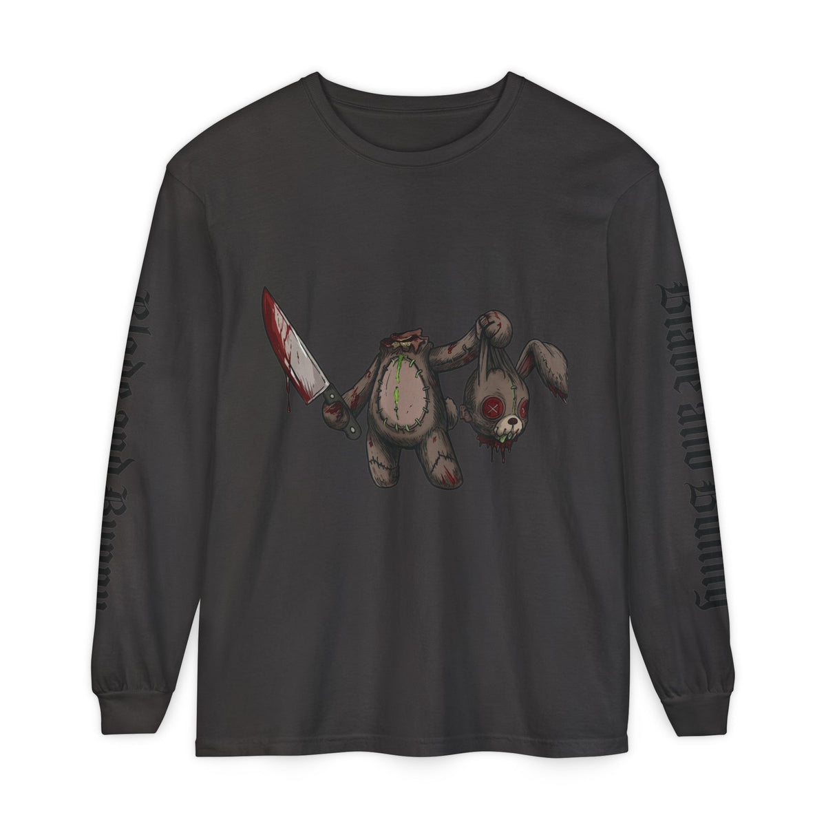 Blade and Bunny Long Sleeve Tee — Distressed Horror Bunny Graphic