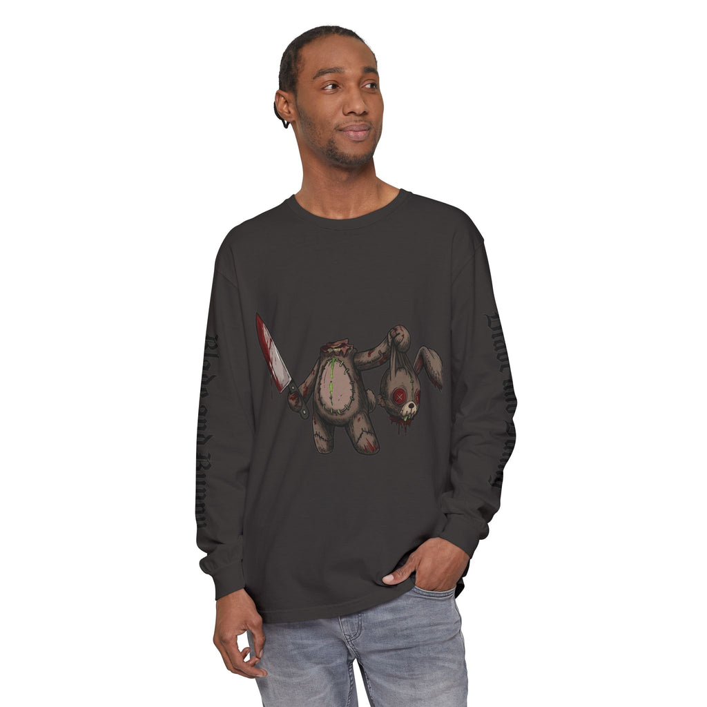 Blade and Bunny Long Sleeve Tee — Distressed Horror Bunny Graphic