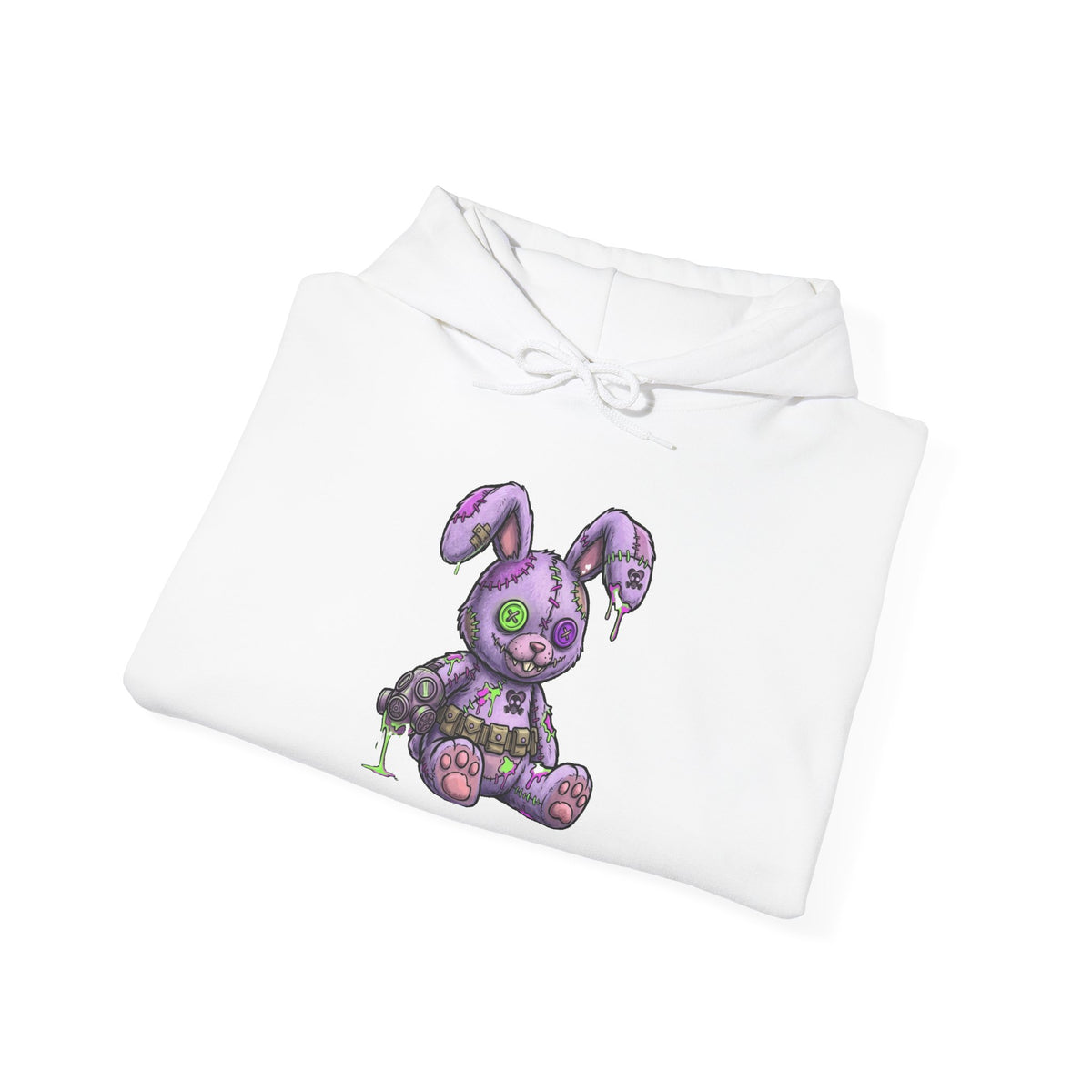 Blade and Bunny Hoodie — Gothic Purple Stitched Bunny Graphic Sweatshirt