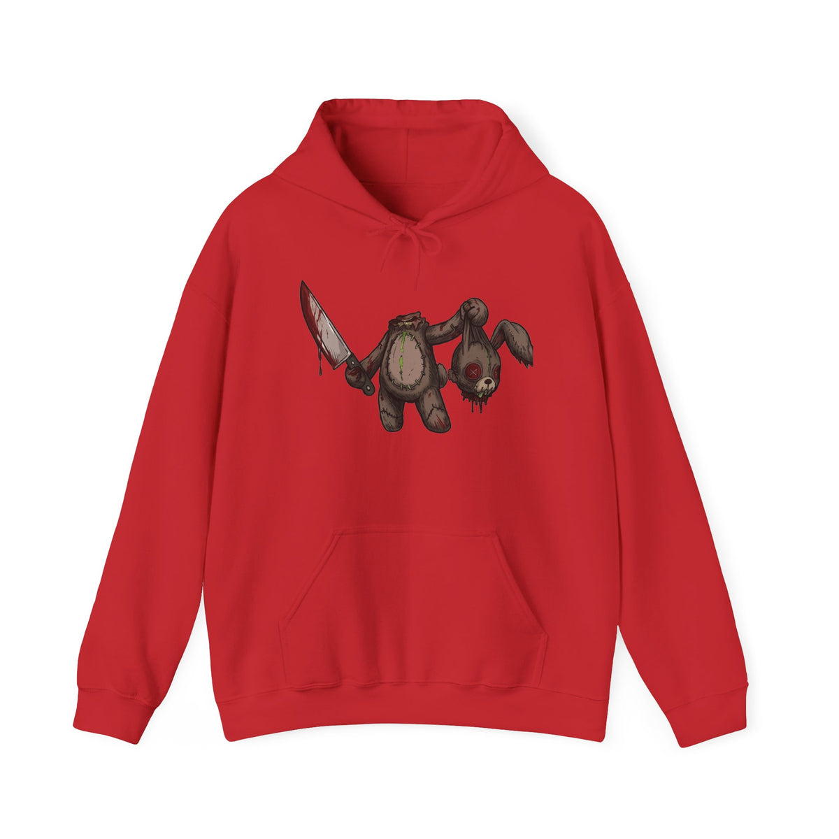 Horror Teddy Hoodie — Bloody Knife Plush Graphic Hooded Sweatshirt
