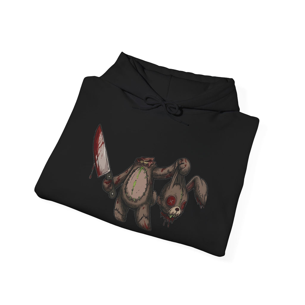 Horror Teddy Hoodie — Bloody Knife Plush Graphic Hooded Sweatshirt