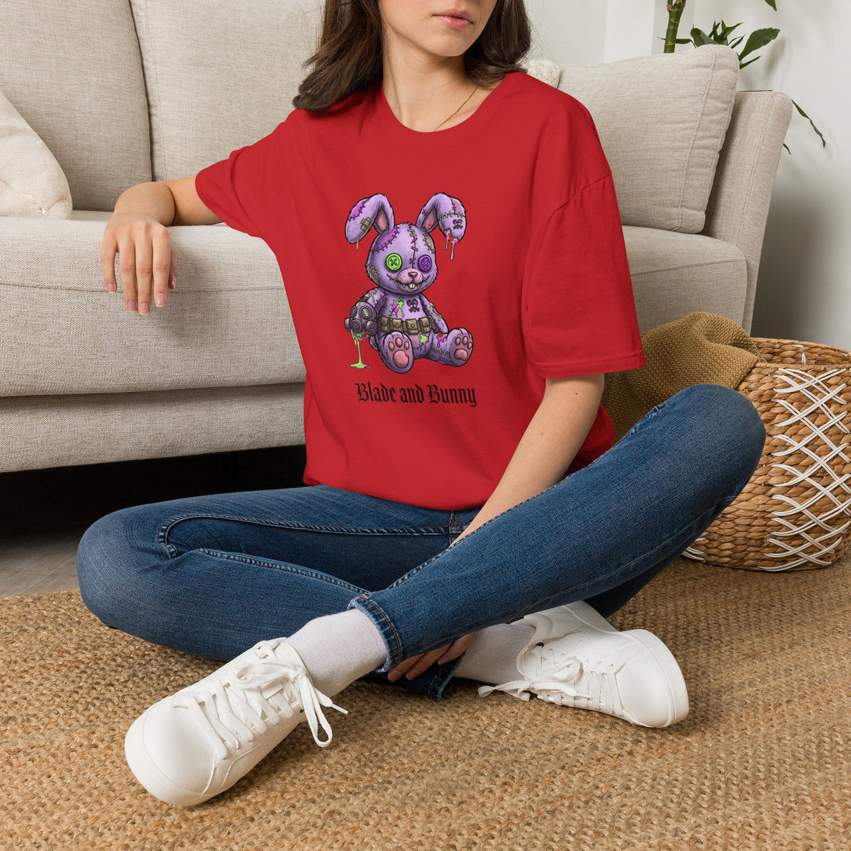 Cute Grunge Purple Stitched Bunny T-Shirt — "Blake and Bunny" Graphic Tee