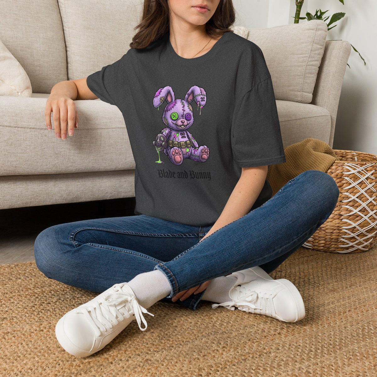Cute Grunge Purple Stitched Bunny T-Shirt — "Blake and Bunny" Graphic Tee