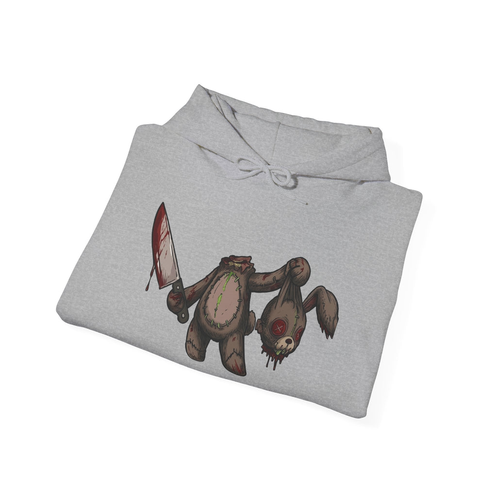 Horror Teddy Hoodie — Bloody Knife Plush Graphic Hooded Sweatshirt