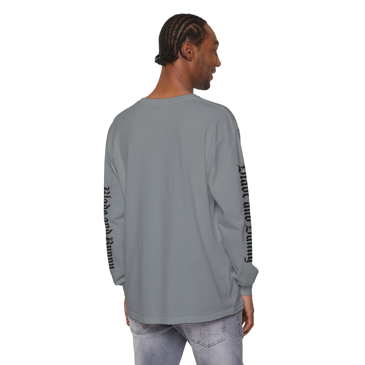 Blade and Bunny Long Sleeve Tee — Distressed Horror Bunny Graphic