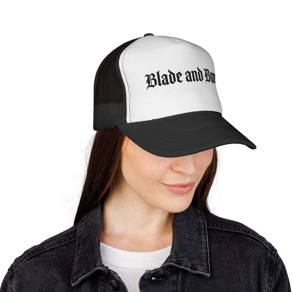 Blade and Bunny Trucker Hat — Gothic Logo Mesh Cap
