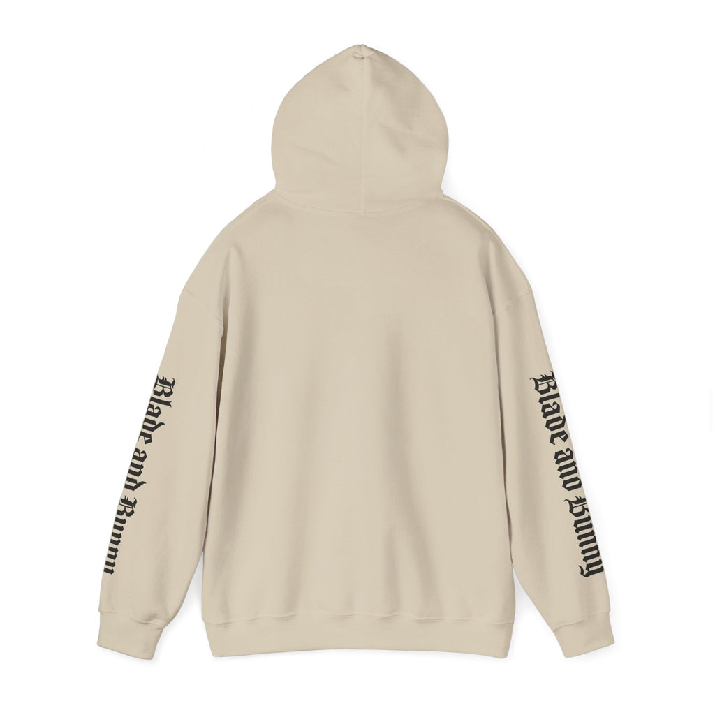 Blade and Bunny Hoodie — Gothic Purple Stitched Bunny Graphic Sweatshirt