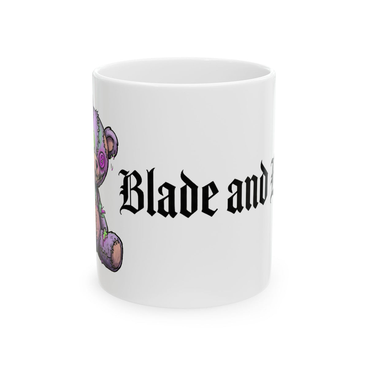 Gothic 'Blade and Bunny' Ceramic Mug — Cute Creepy Teddy Bear Coffee Cup (11oz/15oz)