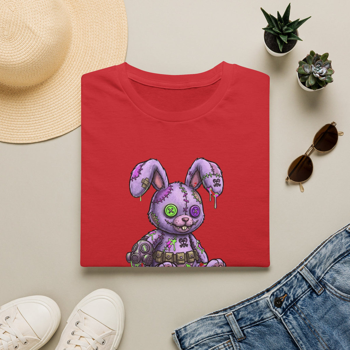 Cute Grunge Purple Stitched Bunny T-Shirt — "Blake and Bunny" Graphic Tee