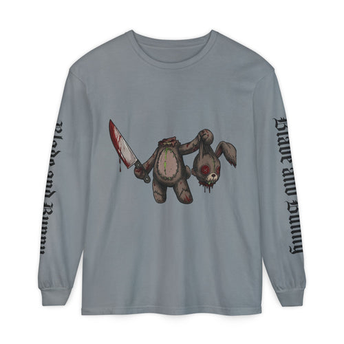 Blade and Bunny Long Sleeve Tee — Distressed Horror Bunny Graphic